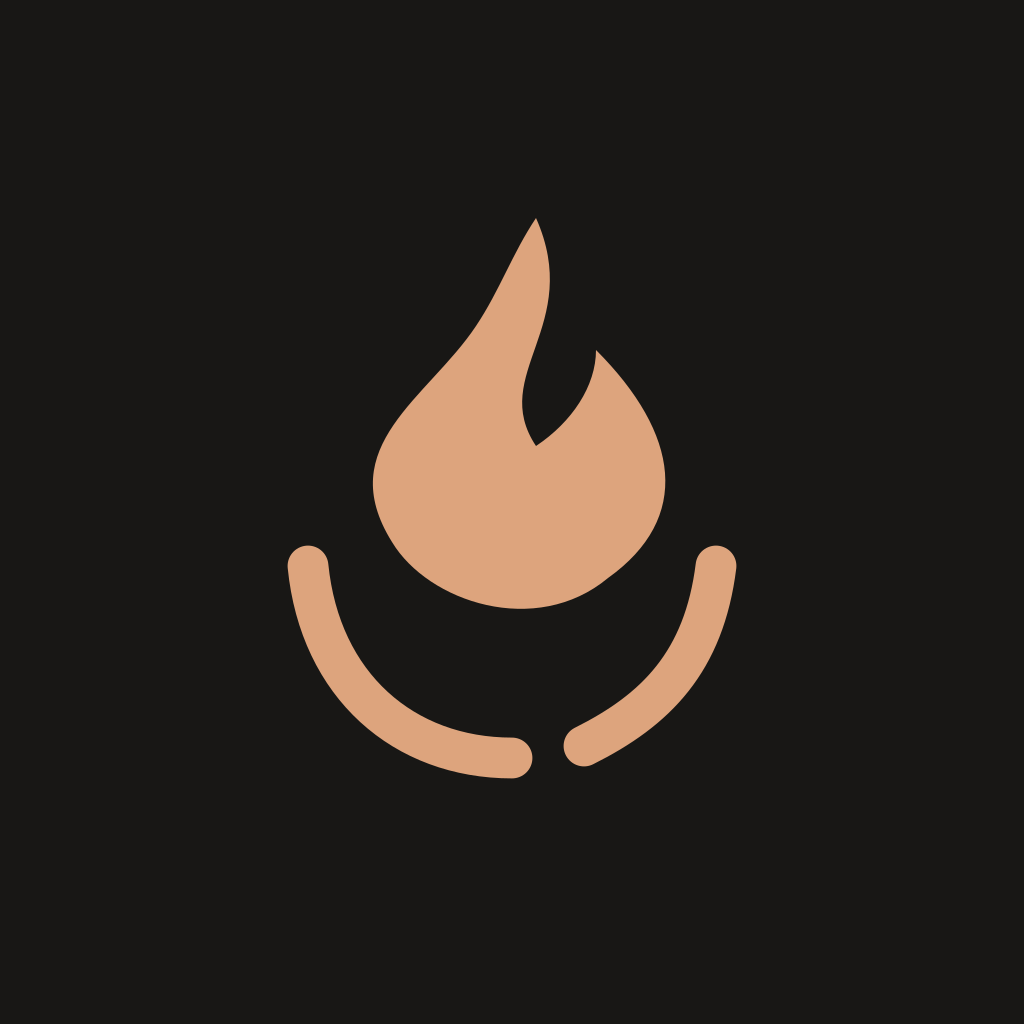 Flint app icon with a warm peach flame on a charcoal background